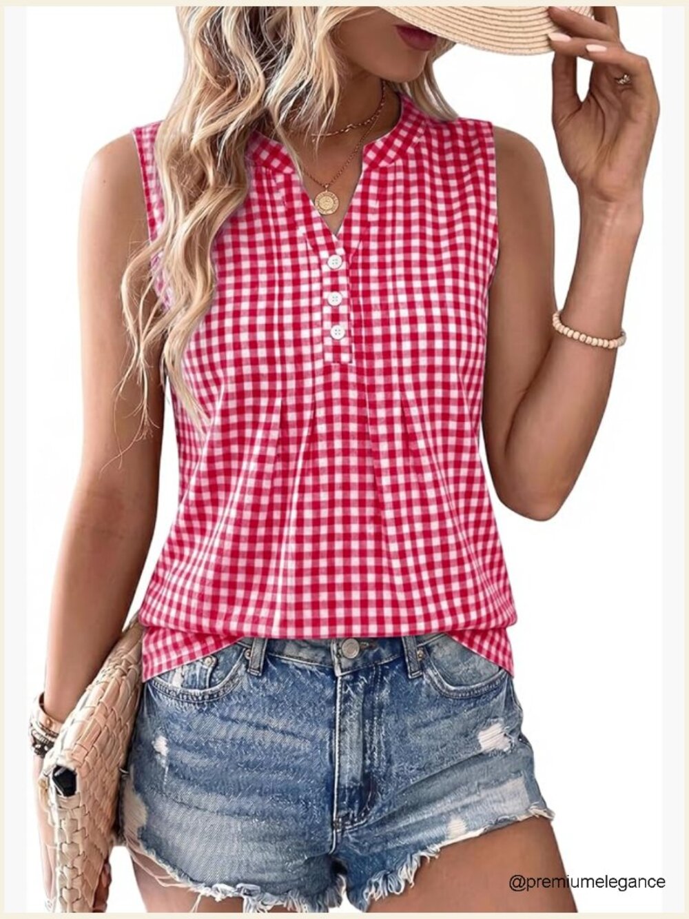 Cotton Linen V-Neck Pleated Tank Top - Sleeveless Summer Blouse